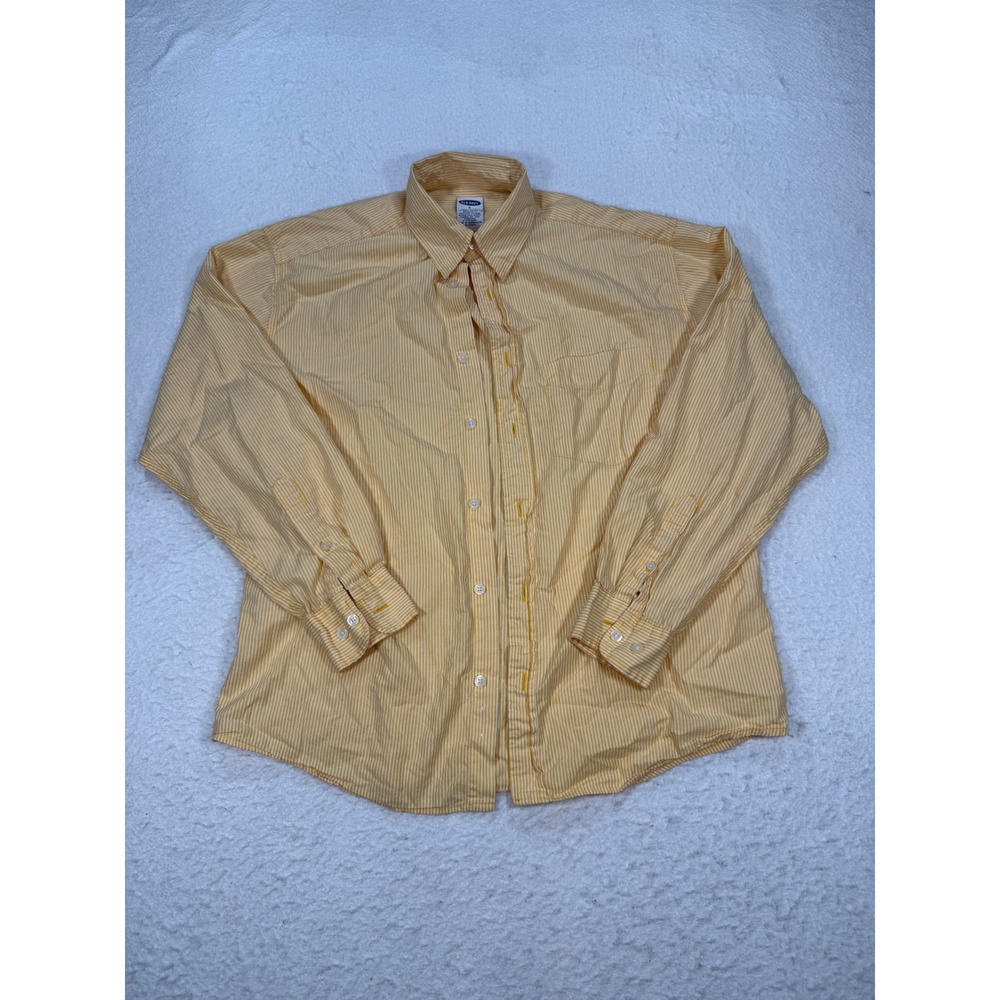 Old Navy Mens Small Yellow White Striped Button Down Shirt Cotton Long Sleeve